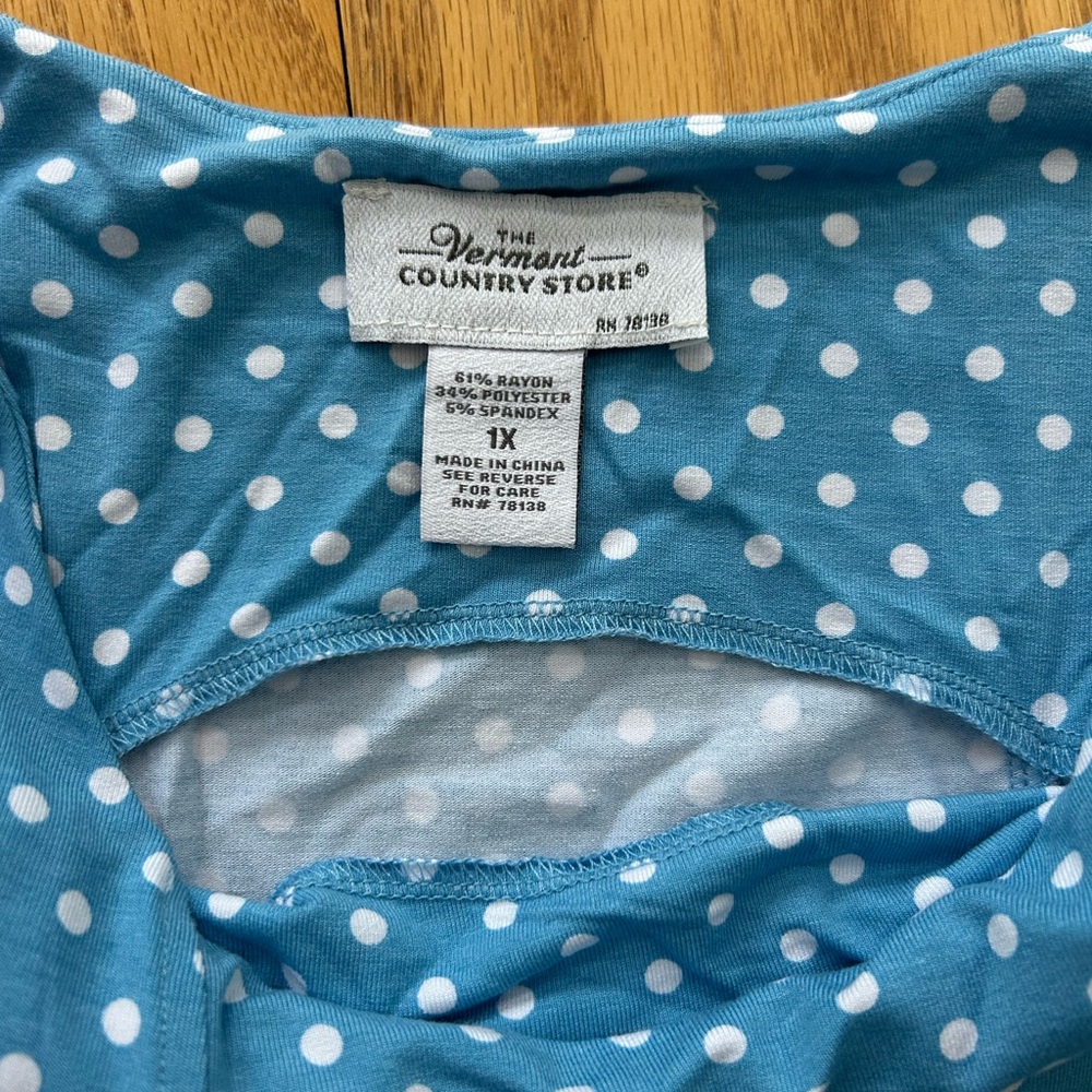 The Vermont Country Store Blue Polka Dot Sleeveless Dress Size 1X Flowy Vintage - Picture 8 of 8